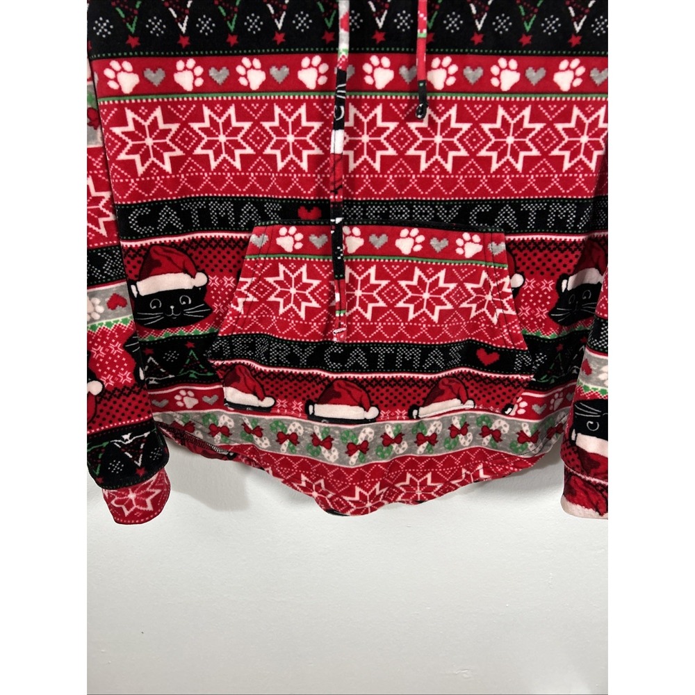 No Boundaries Junior XL 15/17 Red Hoodie Pocket Merry Catmas Cat Holiday 6449 - Picture 8 of 9